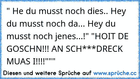 " He du musst noch dies.. Hey du musst noch da... Hey du musst noch jenes...!" "HOIT DE GOSCHN!!! AN SCH***DRECK MUAS I!!!!"""