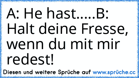 A: He hast.....
B: Halt deine Fresse, wenn du mit mir redest!