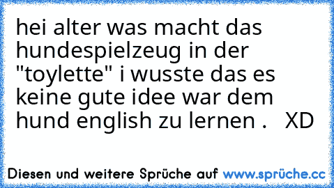 hei alter was macht das hundespielzeug in der "toylette" i wusste das es keine gute idee war dem hund english zu lernen .   XD