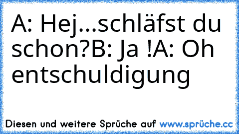 A: Hej...schläfst du schon?
B: Ja !
A: Oh entschuldigung