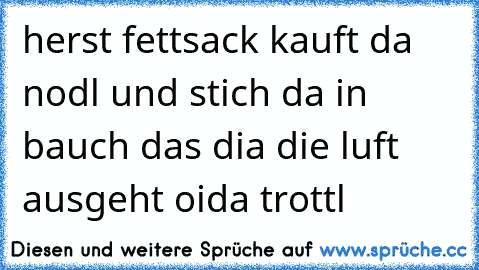 herst fettsack kauft da nodl und stich da in bauch das dia die luft ausgeht oida trottl