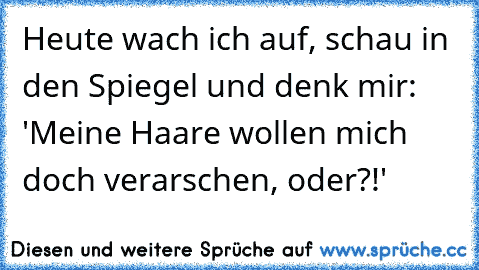 Heute wach ich auf, schau in den Spiegel und denk mir: 'Meine Haare wollen mich doch verarschen, oder?!'