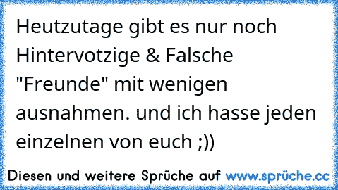 Heutzutage gibt es nur noch Hintervotzige & Falsche "Freunde" mit wenigen ausnahmen. und ich hasse jeden einzelnen von euch ;))