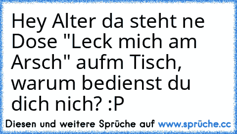 Hey Alter da steht ne Dose "Leck mich am Arsch" aufm Tisch, warum bedienst du dich nich? :P