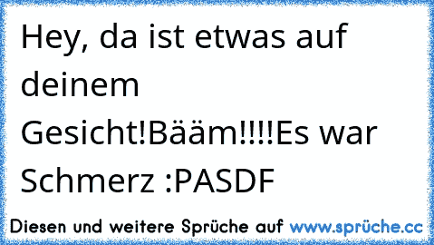 Hey, da ist etwas auf deinem Gesicht!
Bääm!!!!
Es war Schmerz :P
ASDF ♥