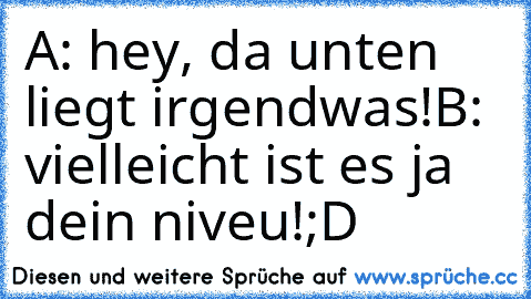 A: hey, da unten liegt irgendwas!
B: vielleicht ist es ja dein niveu!
;D