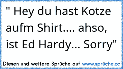 " Hey du hast Kotze aufm Shirt.... ahso, ist Ed Hardy... Sorry"