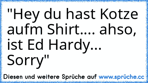 "Hey du hast Kotze aufm Shirt.... ahso, ist Ed Hardy... Sorry"