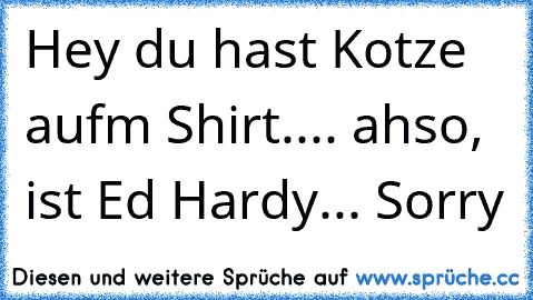 Hey du hast Kotze aufm Shirt.... ahso, ist Ed Hardy... Sorry