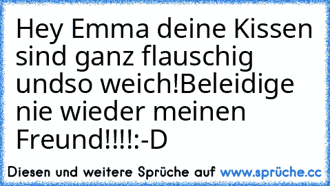 Hey Emma deine Kissen sind ganz flauschig und
so weich!
Beleidige nie wieder meinen Freund!!!!
:-D