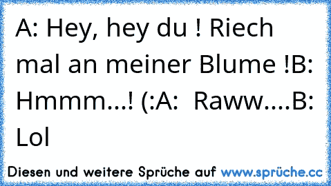 A: Hey, hey du ! Riech mal an meiner Blume !
B: Hmmm...! (:
A:  Raww....
B: Lol