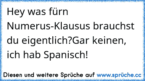 Hey was fürn Numerus-Klausus brauchst du eigentlich?
Gar keinen, ich hab Spanisch!