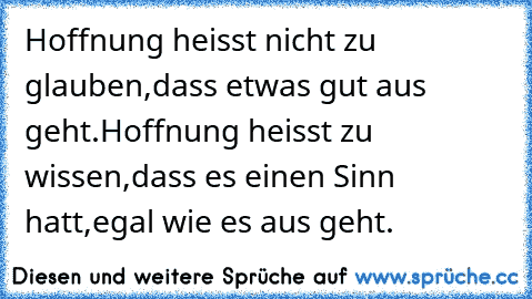 Hoffnung heisst nicht zu glauben,
dass etwas gut aus geht.
Hoffnung heisst zu wissen,
dass es einen Sinn hatt,
egal wie es aus geht.