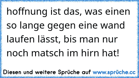 hoffnung ist das, was einen so lange gegen eine wand laufen lässt, bis man nur noch matsch im hirn hat!