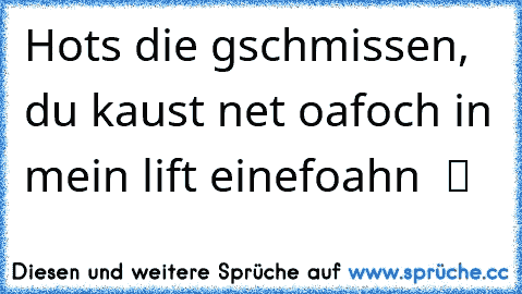 Hots die gschmissen, du kaust net oafoch in mein lift einefoahn  ツ