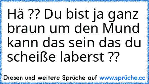 Hä ?? Du bist ja ganz braun um den Mund kann das sein das du scheiße laberst ??