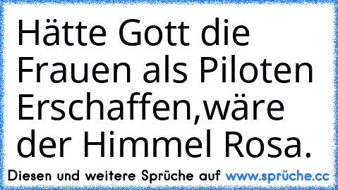 Hätte Gott die Frauen als Piloten Erschaffen,wäre der Himmel Rosa.