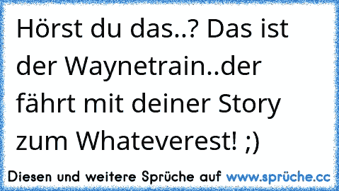 Hörst du das..? Das ist der Waynetrain..der fährt mit deiner Story zum Whateverest! ;)