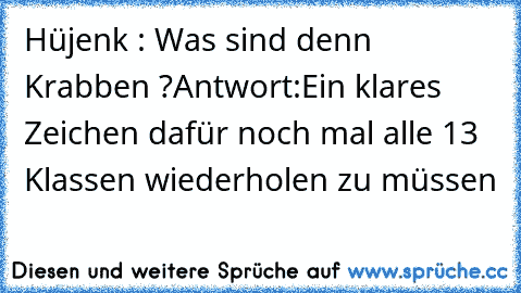 Hüjenk : Was sind denn Krabben ?
Antwort:Ein klares Zeichen dafür noch mal alle 13 Klassen wiederholen zu müssen