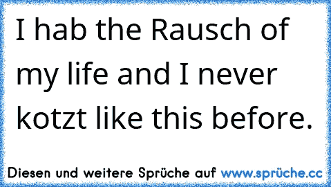 I hab the Rausch of my life and I never kotzt like this before.