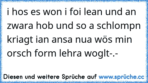 i hos es won i foi lean und an zwara hob und so a schlompn kriagt ian ansa nua wös min orsch form lehra woglt-.-