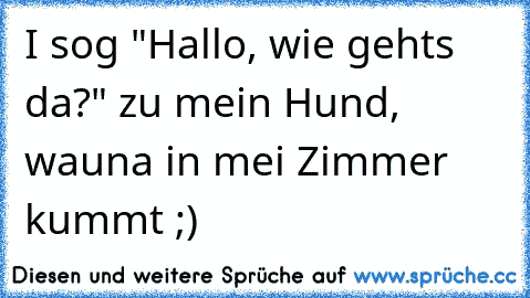 I sog "Hallo, wie gehts da?" zu mein Hund, wauna in mei Zimmer kummt ;)