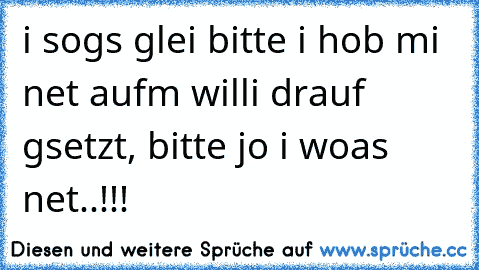 i sogs glei bitte i hob mi net auf´m willi drauf gsetzt, bitte jo i woas net..!!!