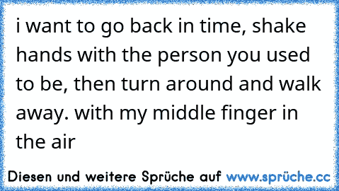 i want to go back in time, shake hands with the person you used to be, then turn around and walk away. with my middle finger in the air