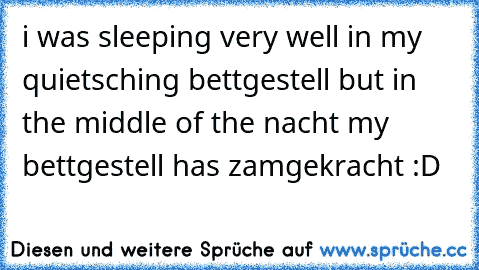 i was sleeping very well in my quietsching bettgestell but in the middle of the nacht my bettgestell has zamgekracht :D