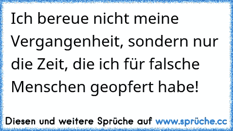 Ich bereue nicht meine Vergangenheit, sondern nur die Zeit, die ich für falsche Menschen geopfert habe!