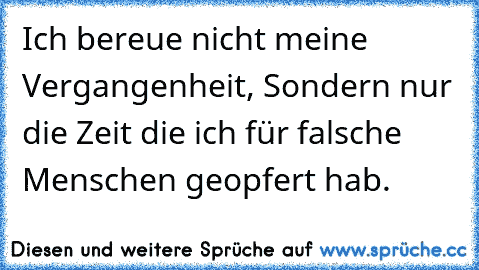 Ich bereue nicht meine Vergangenheit, Sondern nur die Zeit die ich für falsche Menschen geopfert hab.