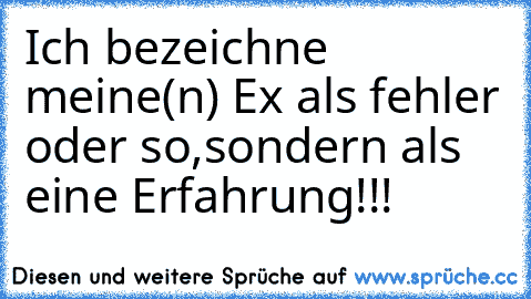 Ich bezeichne meine(n) Ex als fehler oder so,sondern als eine Erfahrung!!!