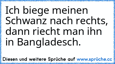 Ich biege meinen Schwanz nach rechts, dann riecht man ihn in Bangladesch.