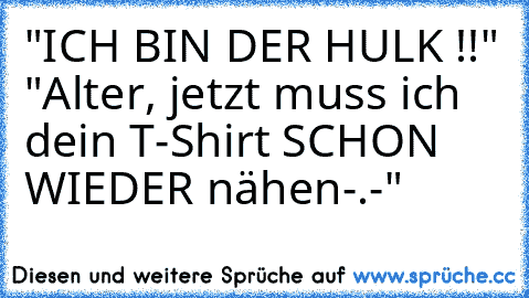 "ICH BIN DER HULK !!" "Alter, jetzt muss ich dein T-Shirt SCHON WIEDER nähen-.-"