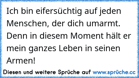 Ich bin eifersüchtig auf jeden Menschen, der dich umarmt. Denn in diesem Moment hält er mein ganzes Leben in seinen Armen!