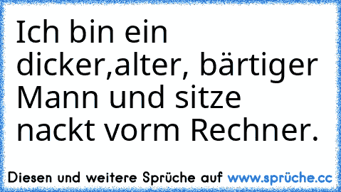 Ich bin ein dicker,alter, bärtiger Mann und sitze nackt vorm Rechner.