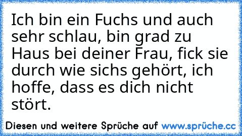 Ich bin ein Fuchs und auch sehr schlau, bin grad zu Haus bei deiner Frau, fick sie durch wie sichs gehört, ich hoffe, dass es dich nicht stört.