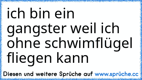 ich bin ein gangster weil ich ohne schwimflügel fliegen kann