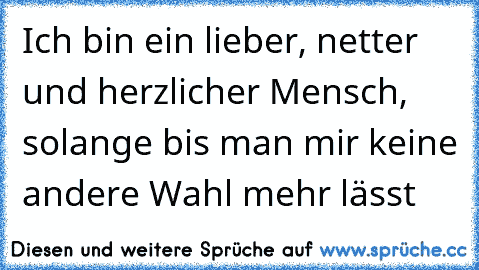 Ich bin ein lieber, netter und herzlicher Mensch, solange bis man mir keine andere Wahl mehr lässt …