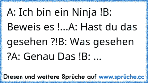 A: Ich bin ein Ninja !
B: Beweis es !
...
A: Hast du das gesehen ?!
B: Was gesehen ?
A: Genau Das !
B: ...