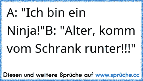 A: "Ich bin ein Ninja!"
B: "Alter, komm vom Schrank runter!!!"