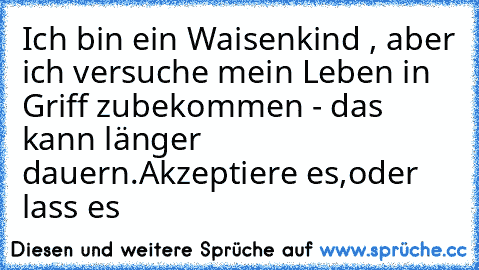 Ich bin ein Waisenkind , aber ich versuche mein Leben in Griff zubekommen - das kann länger dauern.Akzeptiere es,oder lass es