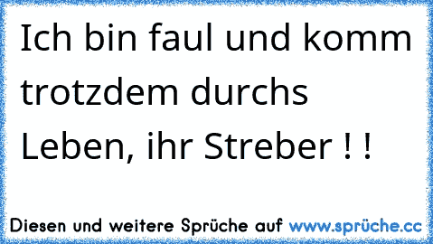 Ich bin faul und komm trotzdem durchs Leben, ihr Streber ! !