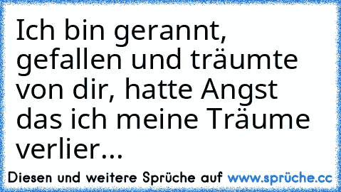 Ich bin gerannt, gefallen und träumte von dir, hatte Angst das ich meine Träume verlier...♥