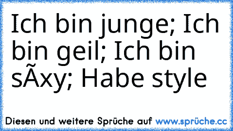 Ich bin junge; Ich bin geil; Ich bin sêxy; Habe style 