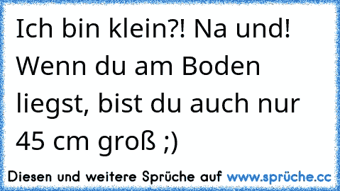 Ich bin klein?! Na und! Wenn du am Boden liegst, bist du auch nur 45 cm groß ;)