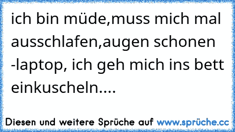 ich bin müde,muss mich mal ausschlafen,augen schonen -laptop, ich geh mich ins bett einkuscheln.... ♥ ♥