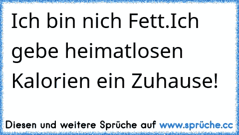 Ich bin nich Fett.
Ich gebe heimatlosen Kalorien ein Zuhause!