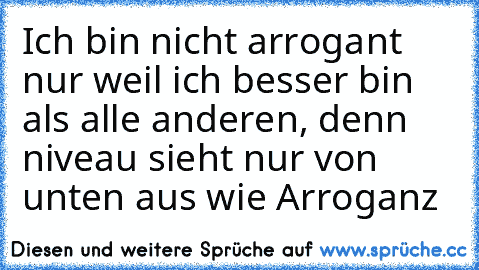 Ich bin nicht arrogant nur weil ich besser bin als alle anderen, denn niveau sieht nur von unten aus wie Arroganz