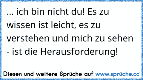 ... ich bin nicht du! Es zu wissen ist leicht, es zu verstehen und mich zu sehen - ist die Herausforderung!